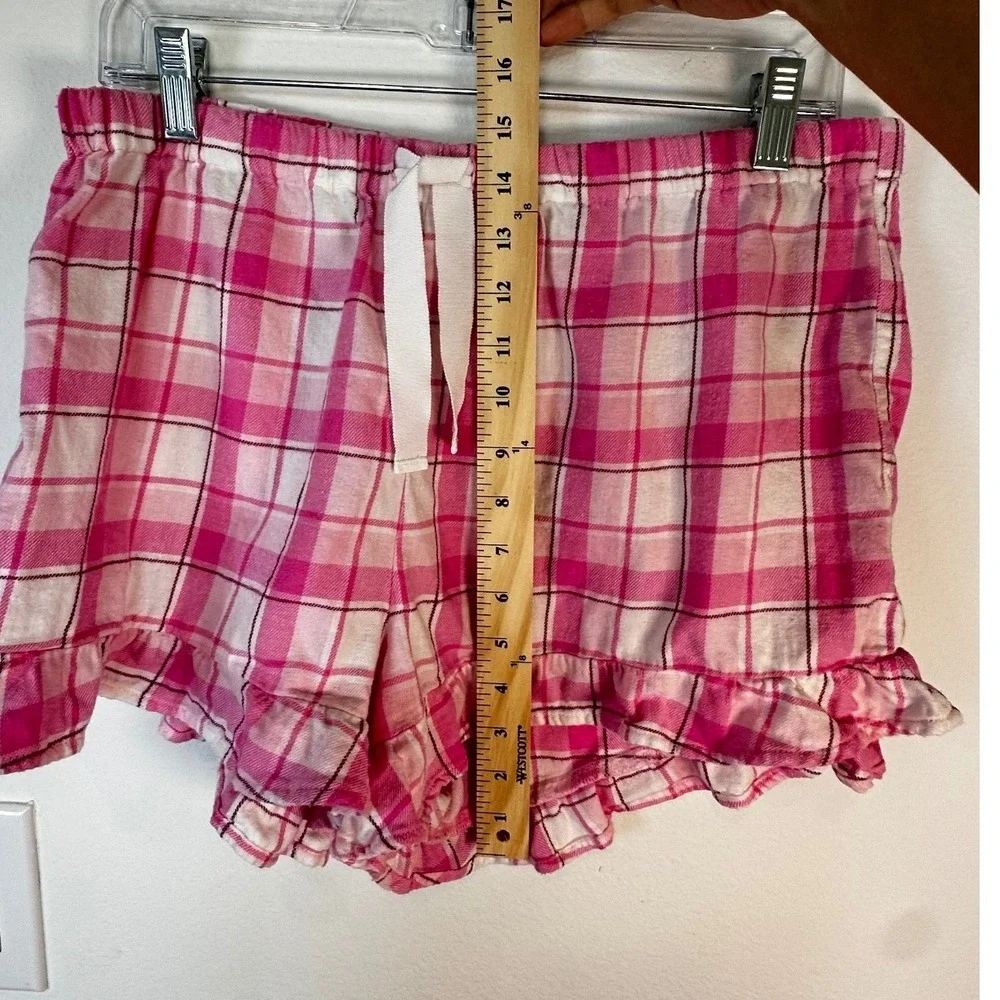 J.Crew Pink Plaid Flannel Ruffle Pajama Set Coquette Preppy M 2PC Size Medium